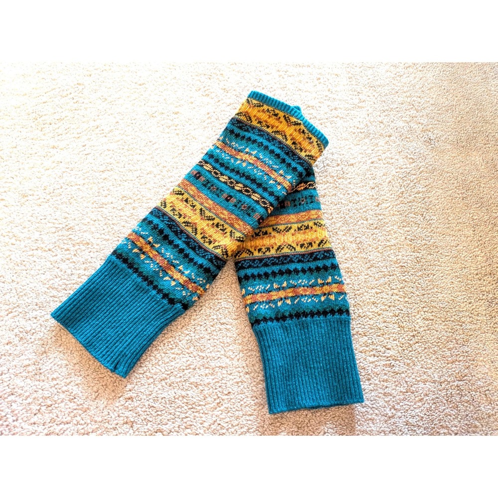 Fair Isle Knit Leg Warmers Teal Mustard Orange Boho Accessories